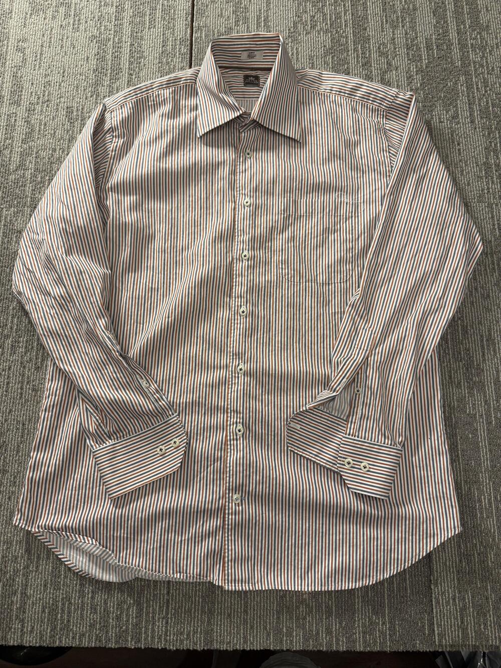 Peter Millar Shirt Mens Large Brown Blue Striped Button Down Classic Dress